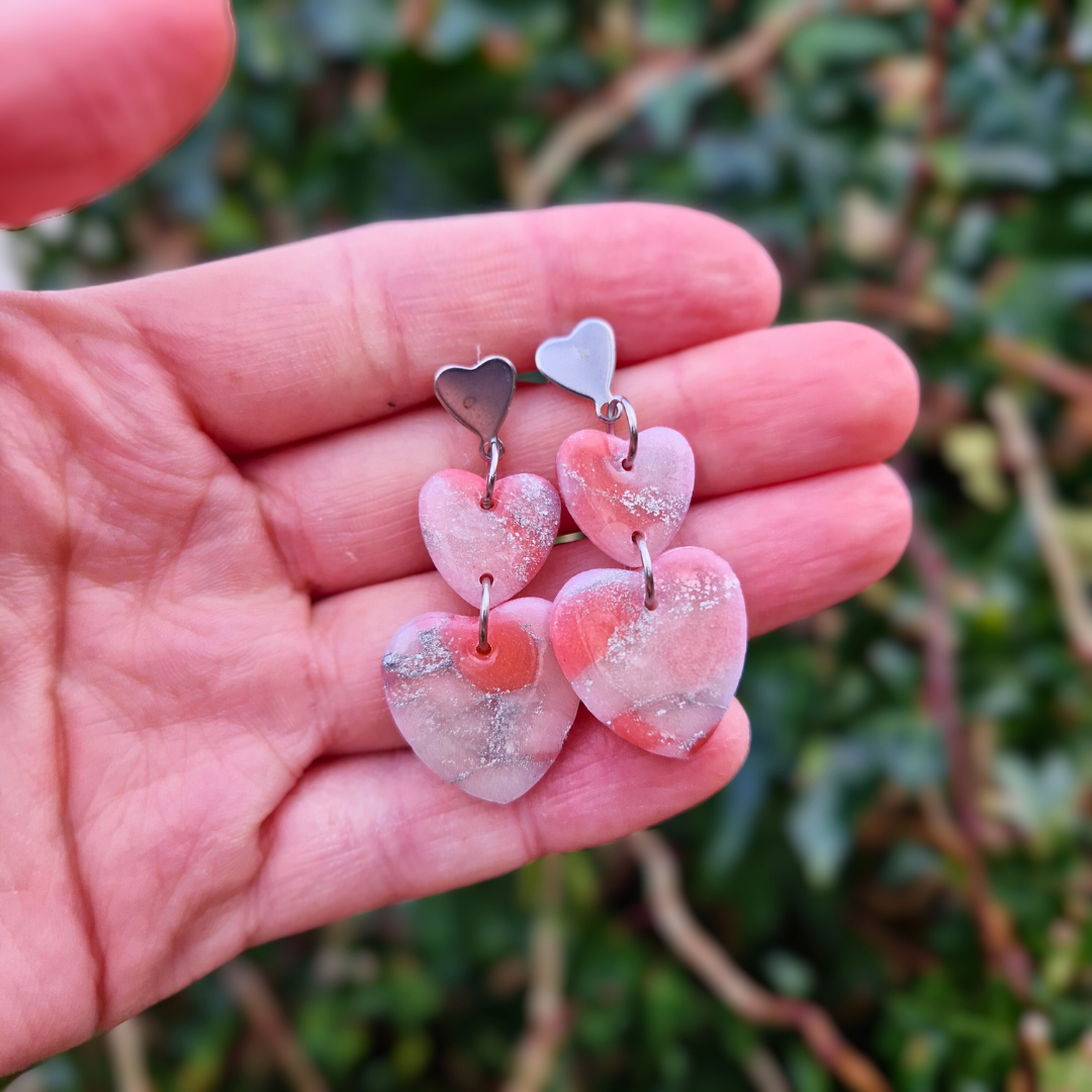 Translucent Effect Trio Heart Drop Studs