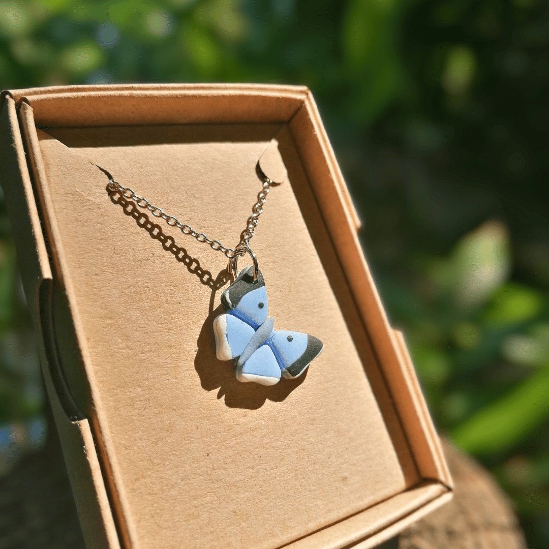 Holly Blue Butterfly Polymer Clay 20" Necklace