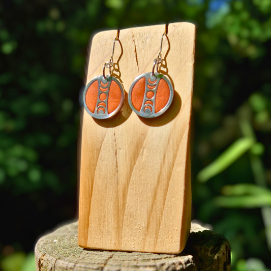 Copper and Silver Circle Moon Phase Earrings