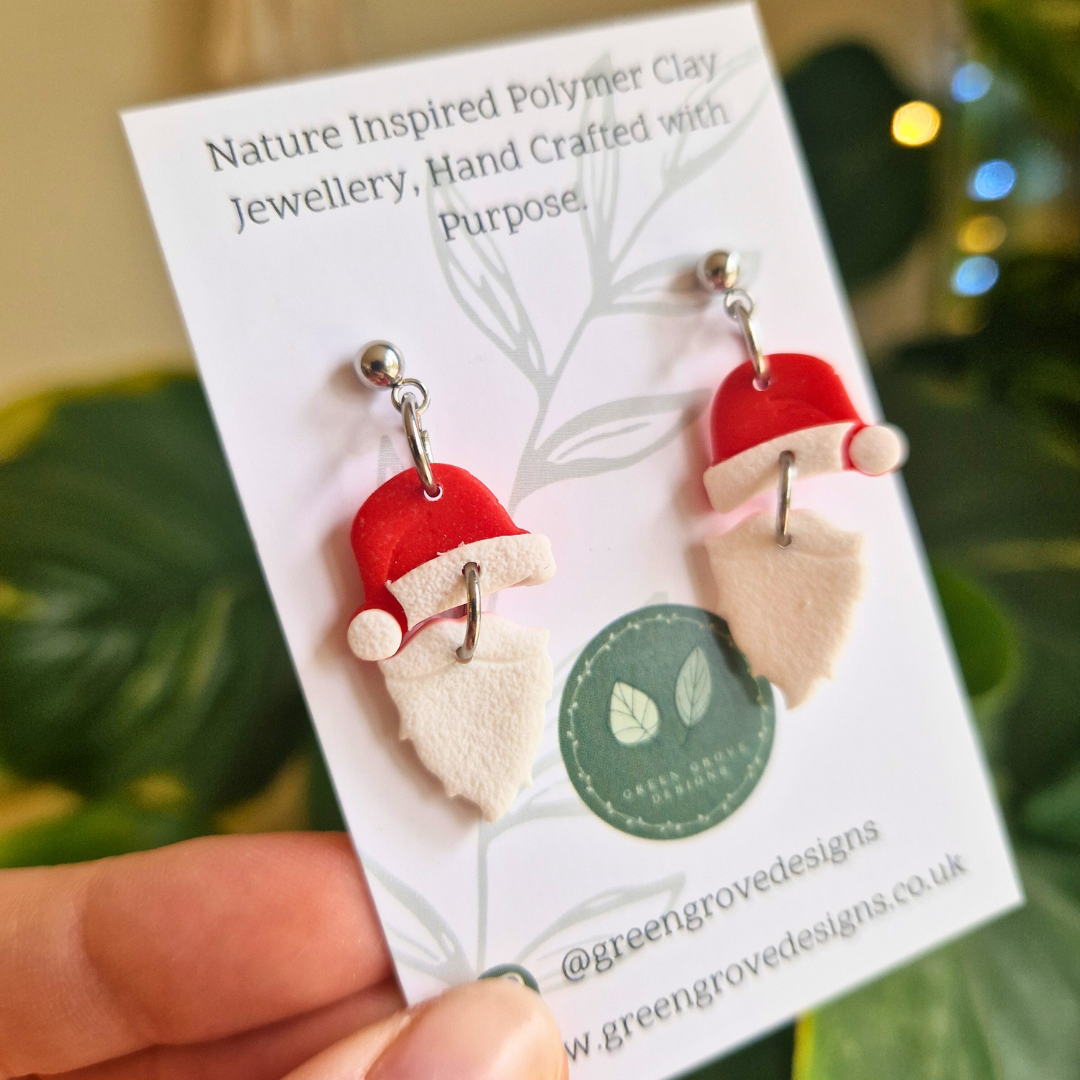 Santa Hat & Beard Drop Stud Earrings