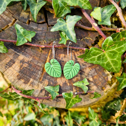 Philodendron Leaf Polymer Clay Hoop Earrings