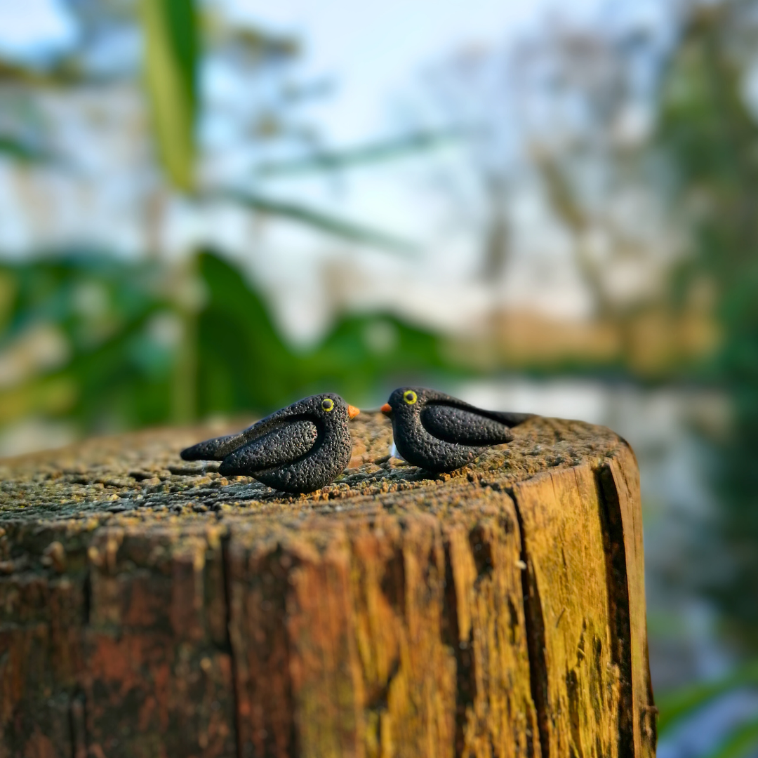 Blackbird British Bird Polymer Clay Studs Earrings