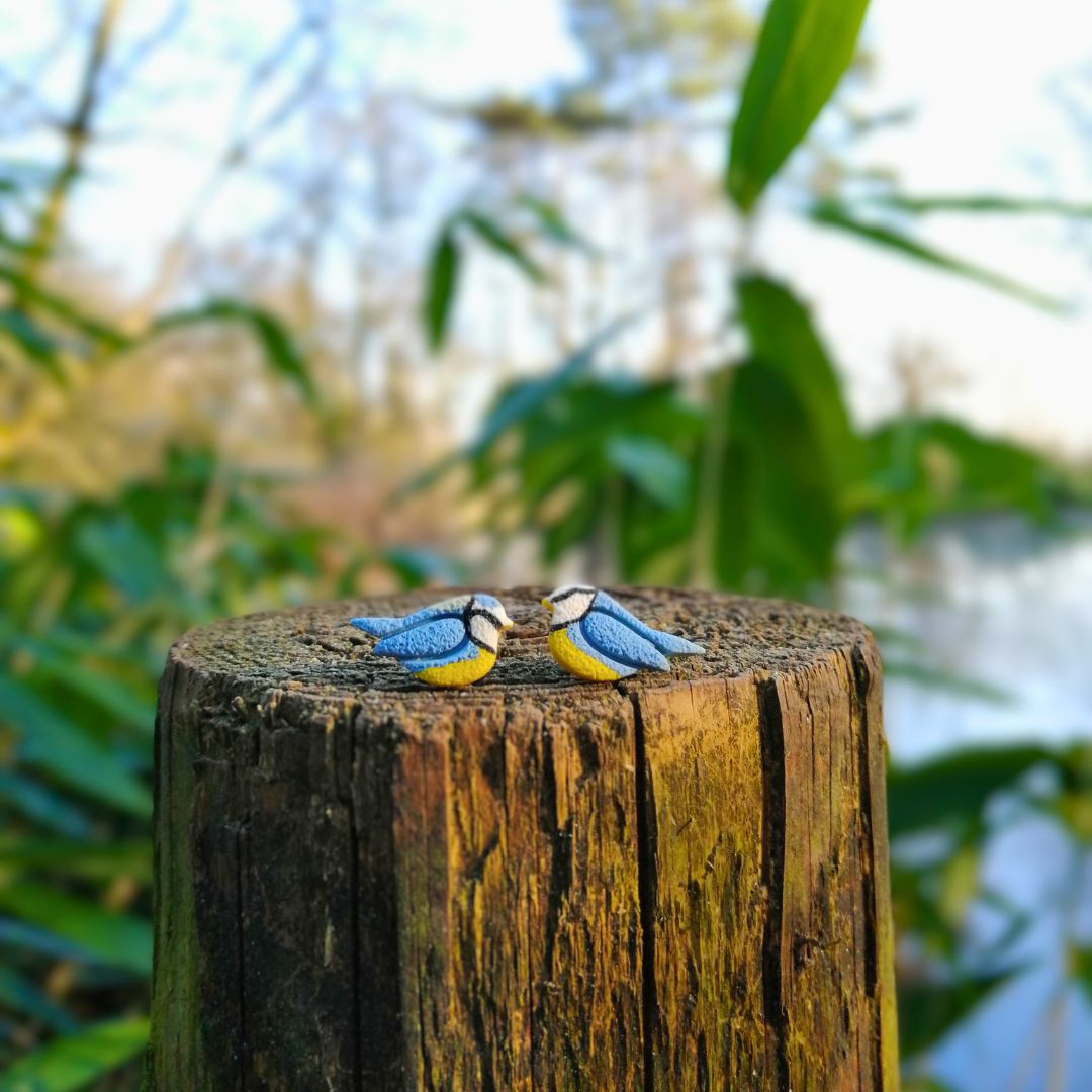 Blue Tit British Bird Polymer Clay Stud Earrings