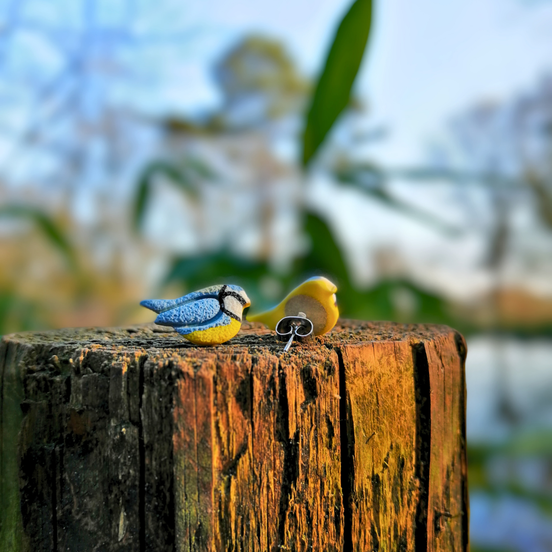 Blue Tit British Bird Polymer Clay Stud Earrings