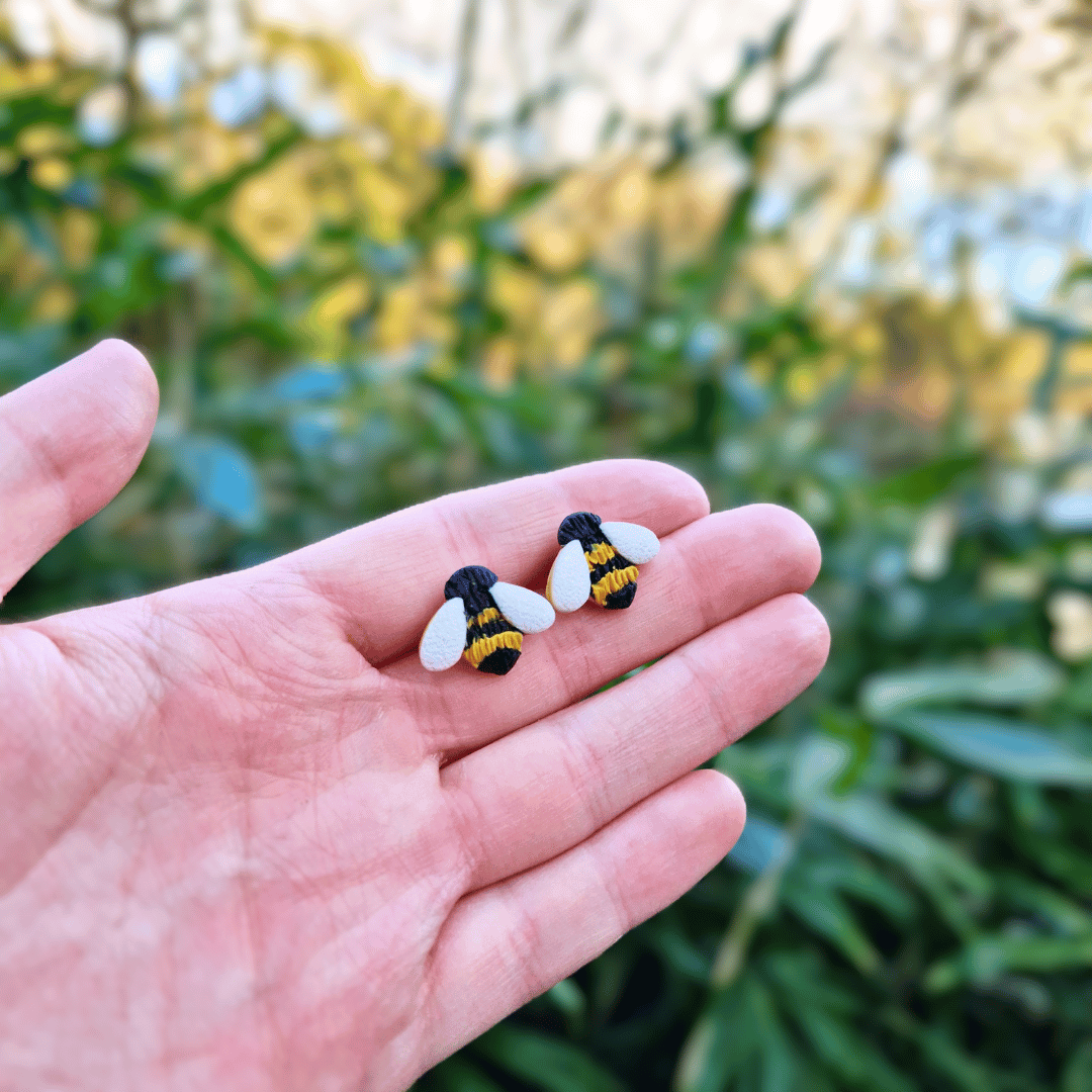 Bumble Bee Large Polymer Clay Stud Earrings