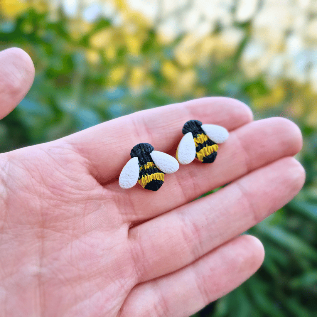 Bumble Bee Large Polymer Clay Stud Earrings