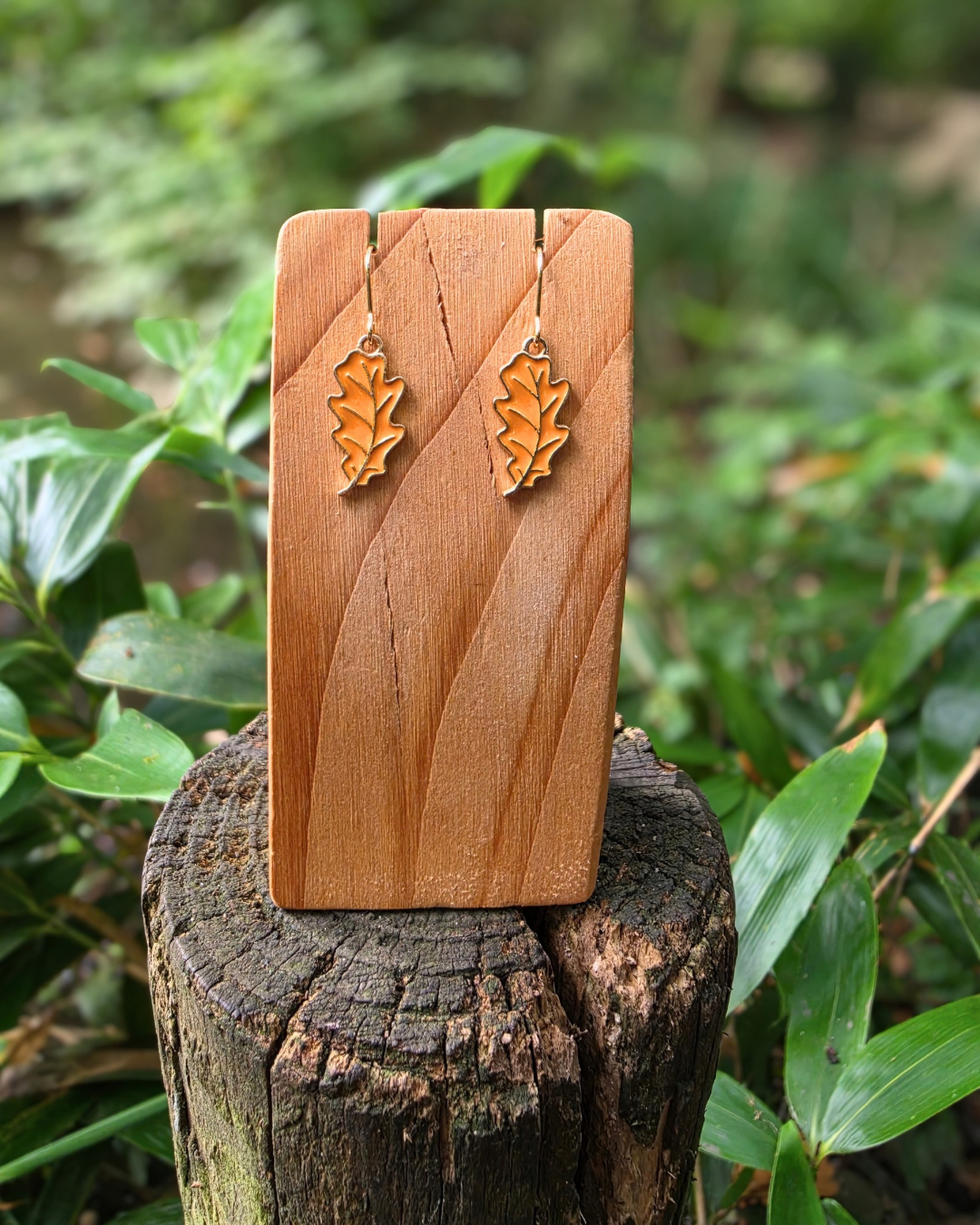 Yellow Oak Leaf Enamel Charm Earrings