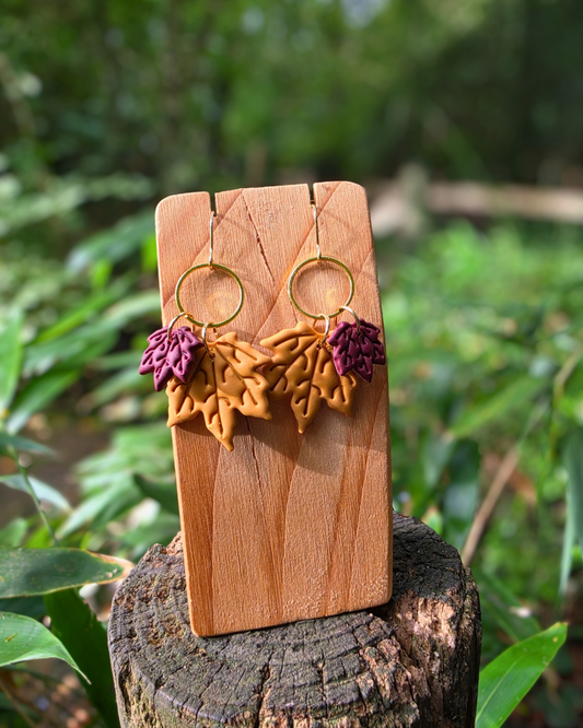 Double Maple Leaf Drop Earrings with Brass Connector