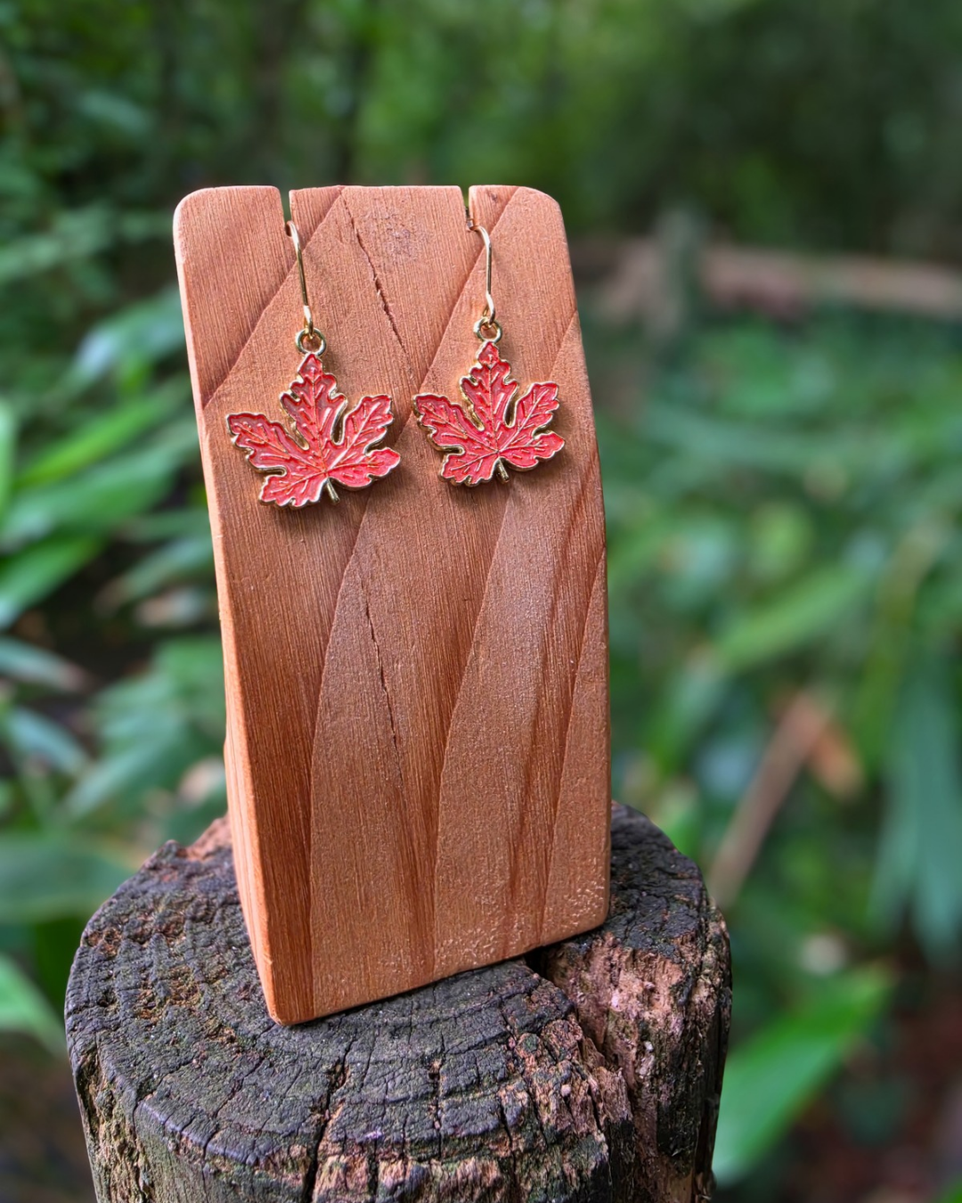Metallic Orange Maple Leaf Enamel Charm Earrings