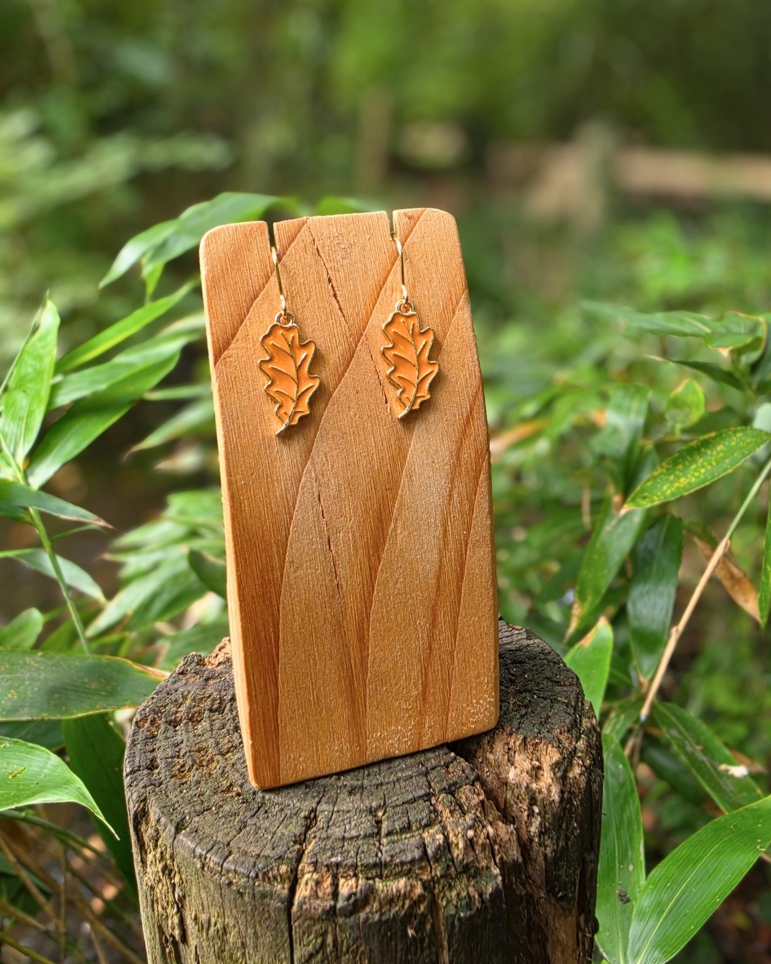 Yellow Oak Leaf Enamel Charm Earrings