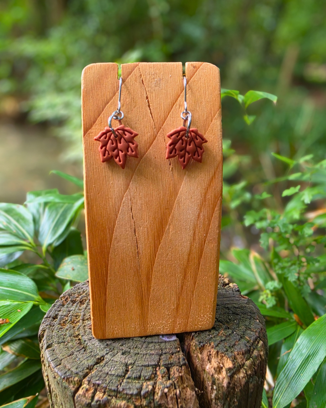 Burnt Orange Maple Leaf Drop Earrings