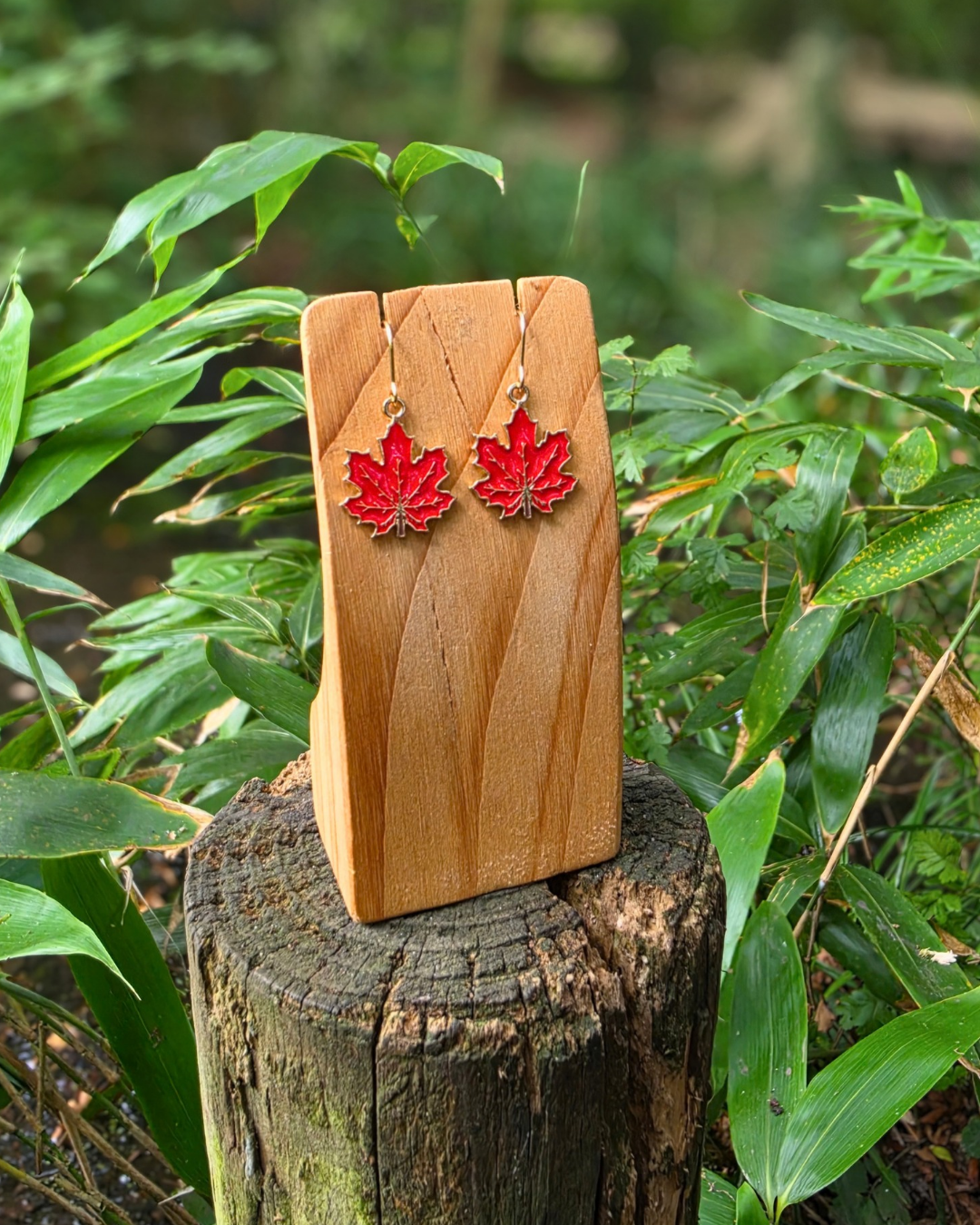Red Maple Leaf Enamel Charm Earrings