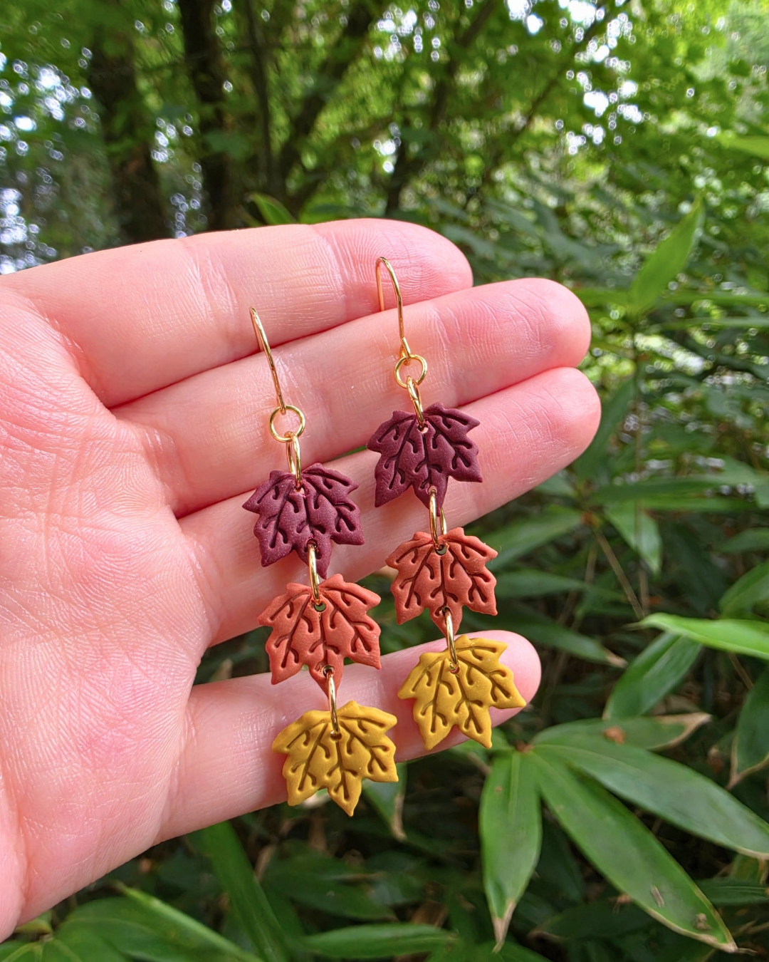 Trio Maple Leaf Drop Earrings