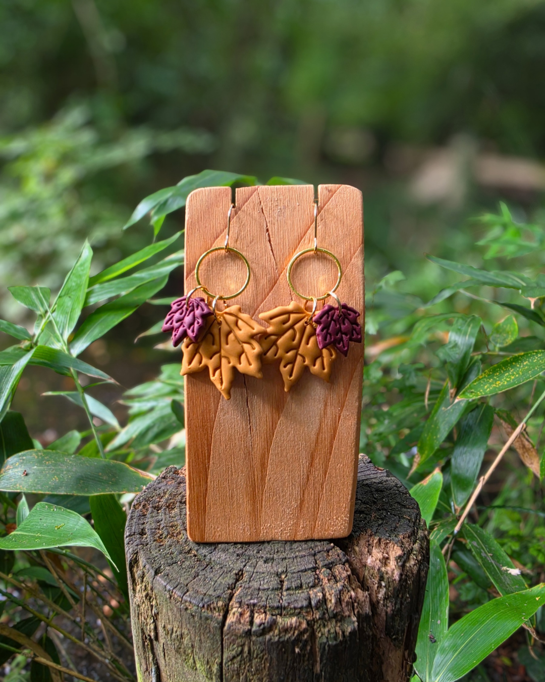 Double Maple Leaf Drop Earrings with Brass Connector
