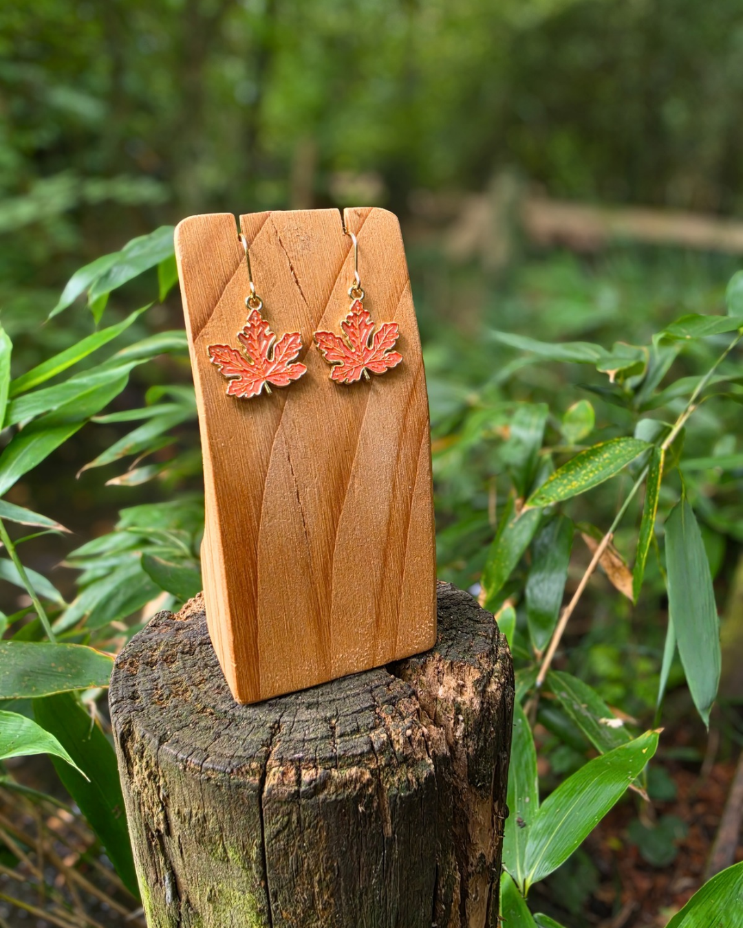 Metallic Orange Maple Leaf Enamel Charm Earrings