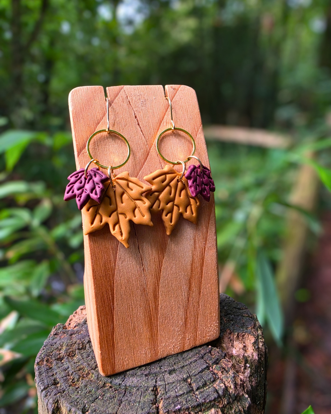 Double Maple Leaf Drop Earrings with Brass Connector