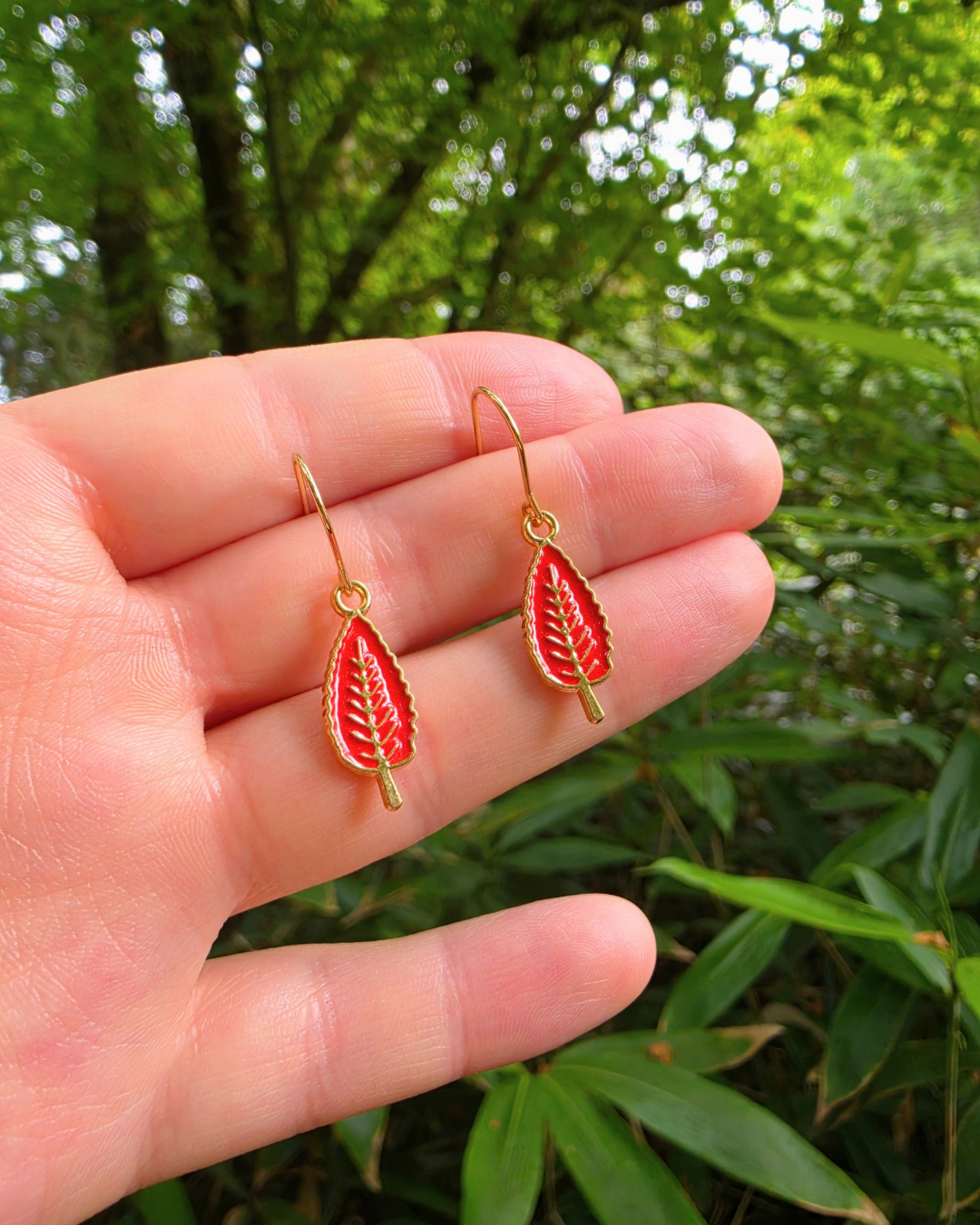 Red Autumn Leaf Enamel Charm Earrings