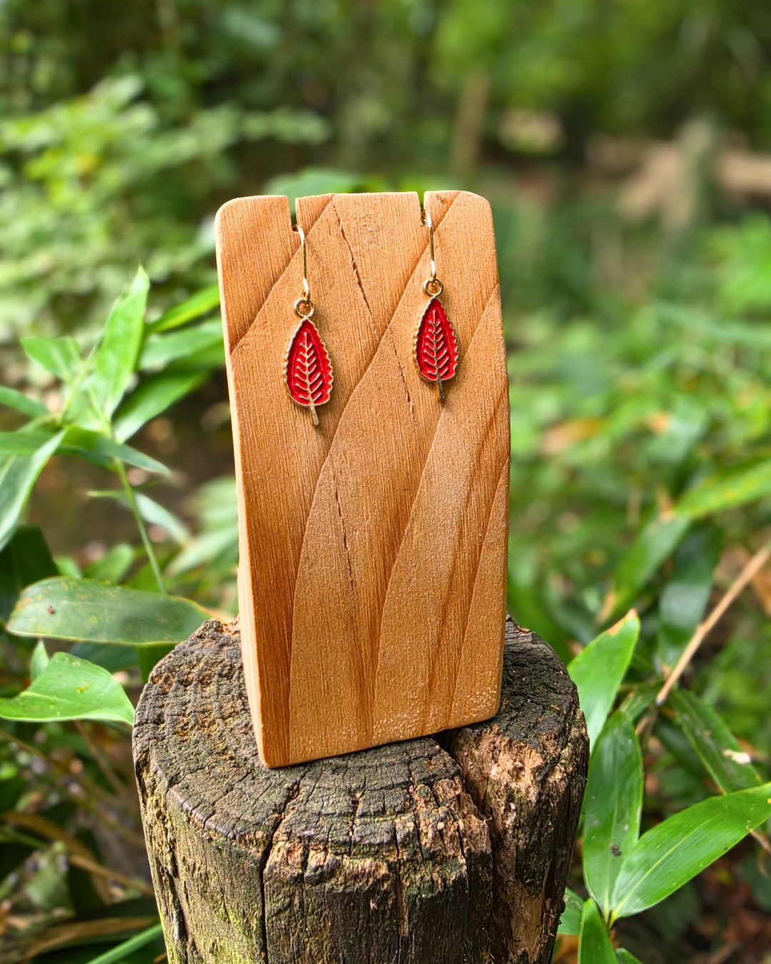 Red Autumn Leaf Enamel Charm Earrings