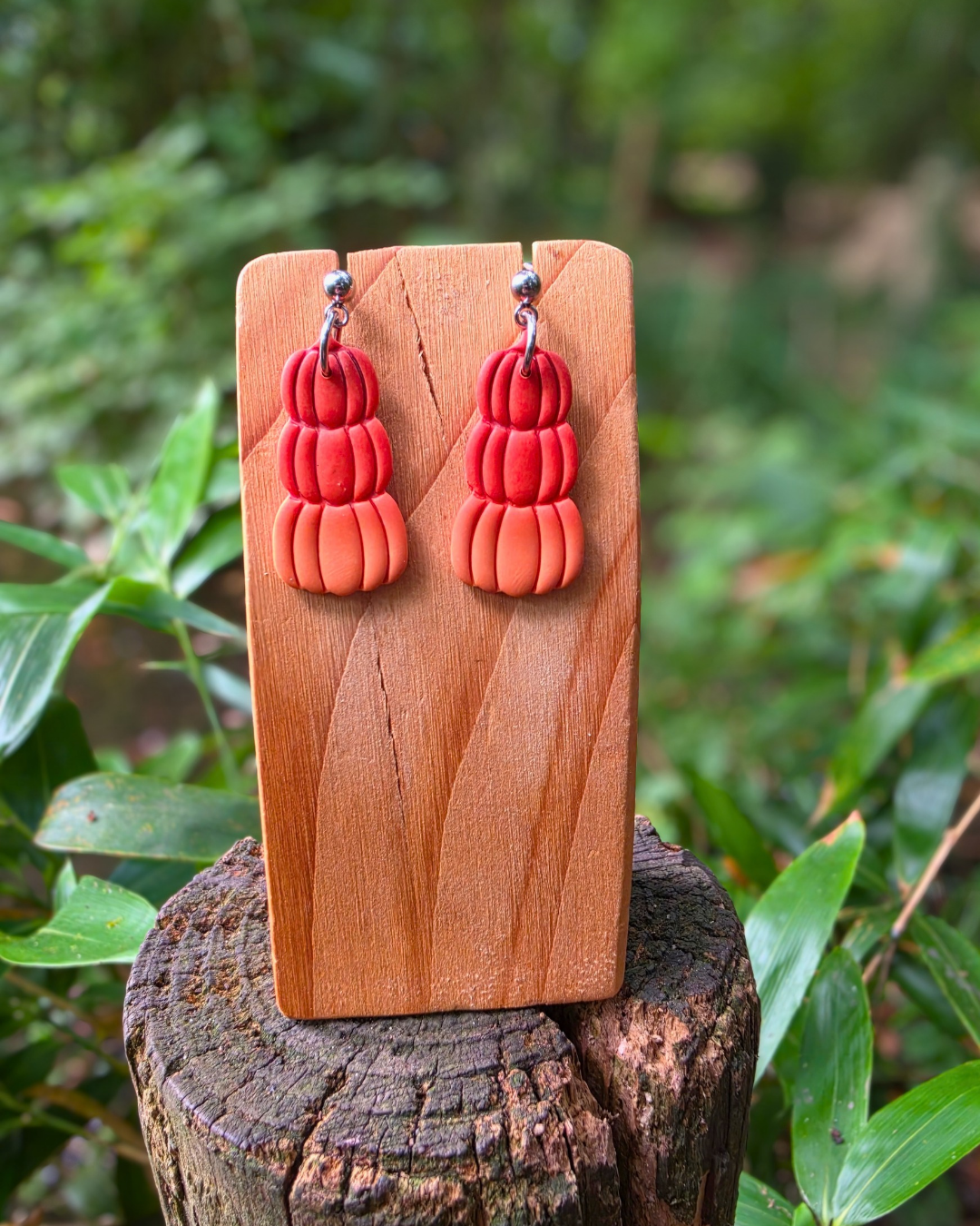 Stacked Pumpkin Drop Stud Earrings
