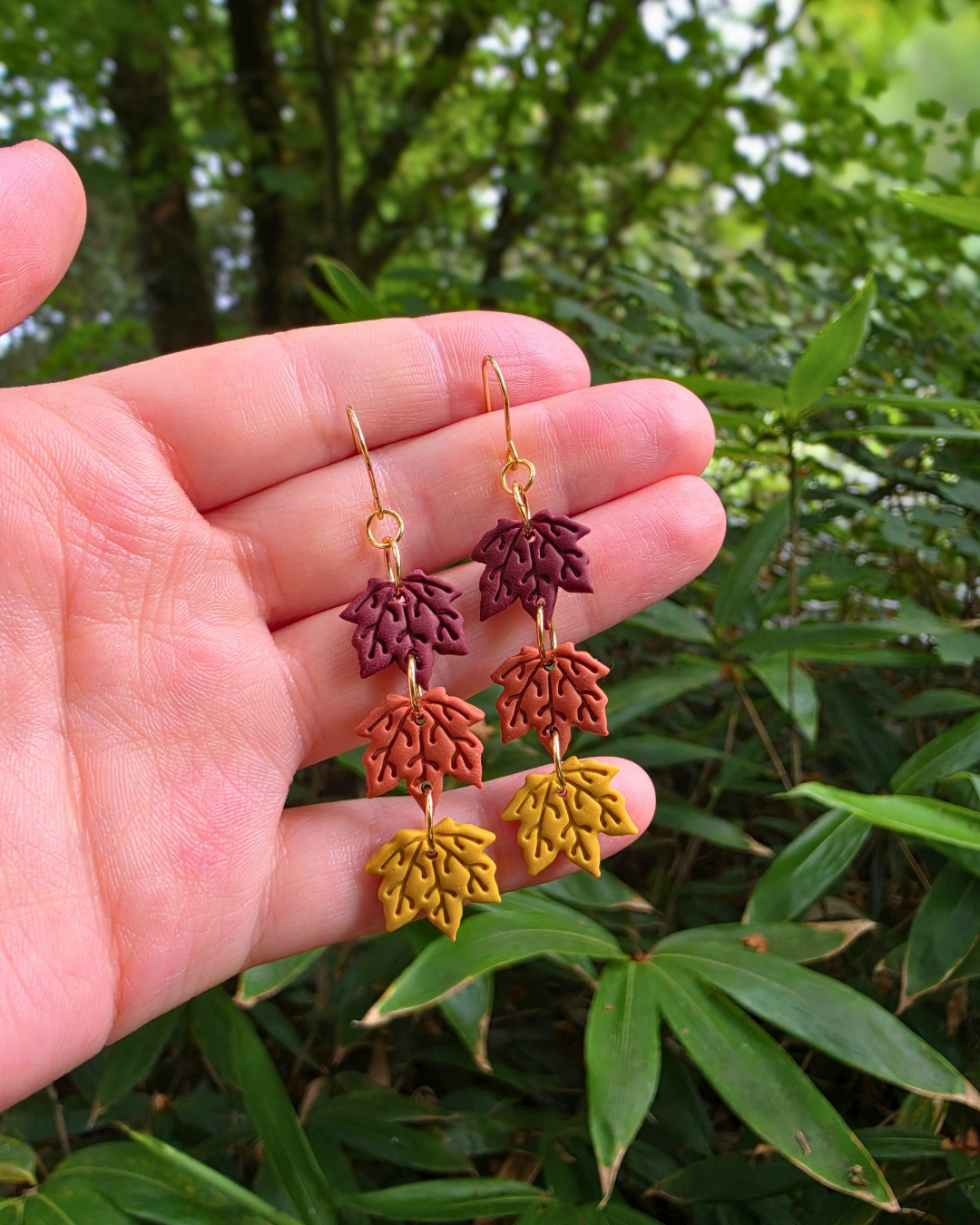 Trio Maple Leaf Drop Earrings