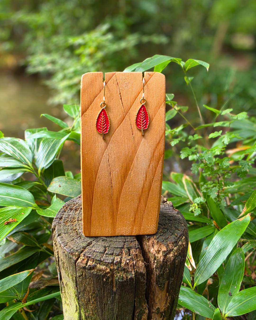 Red Autumn Leaf Enamel Charm Earrings