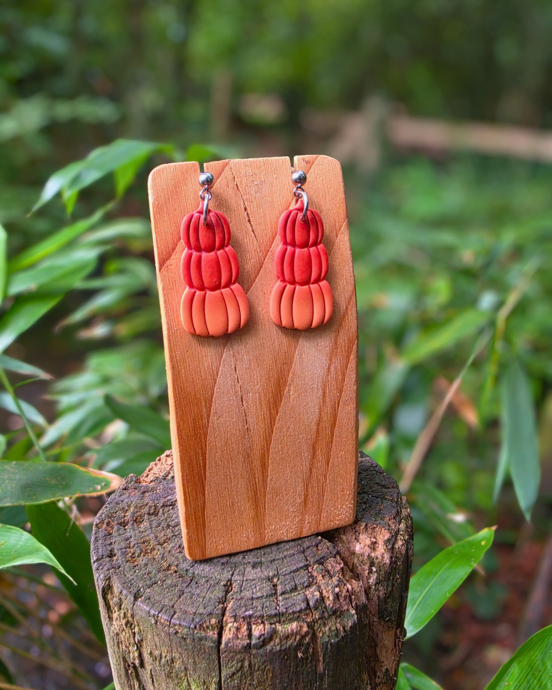 Stacked Pumpkin Drop Stud Earrings